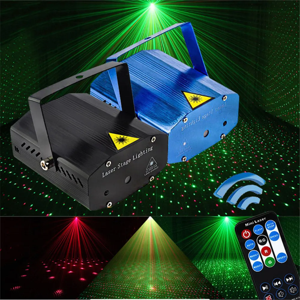 Christmas Laser Projector Stage Light Club DJ Disco Light  Green Red Voice Control Party Lamp with Remote for Christmas Wedding