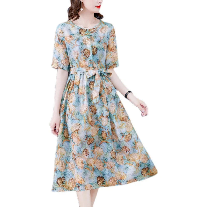 

COIGARSAM 4XL Plus Size Cotton Linen Women dress New Summer Print Dresses Design And Color 6288