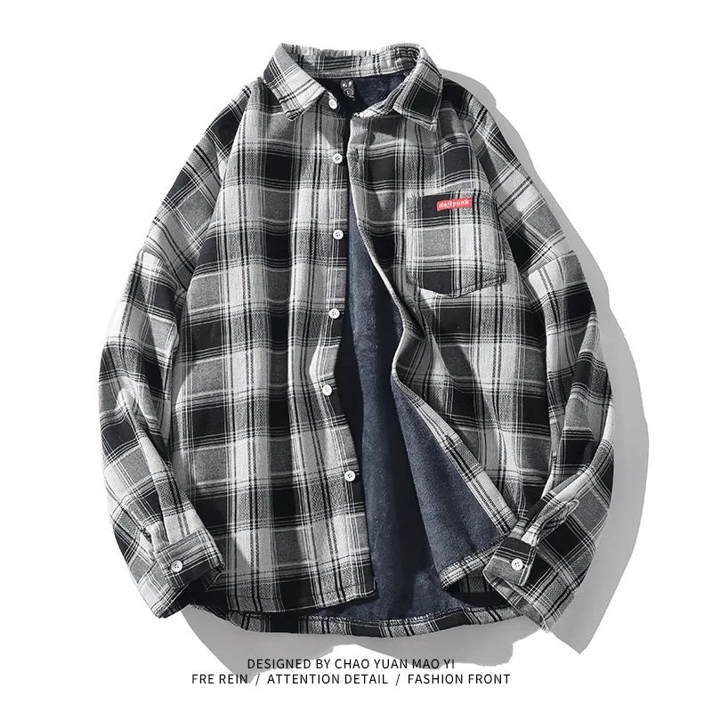 Spring Autumn Plaid Shirt Men Cotton New Male Casual Long Sleeve Shirt High Quality Men Clothing Plus Velvet Warm