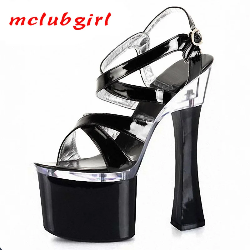 

Mclubgirl 18CM Super High Heels Platfrom Sandsls Waterproof Platform Nightclubs Hate Shoes Roman Hollow PU Sandals LYP