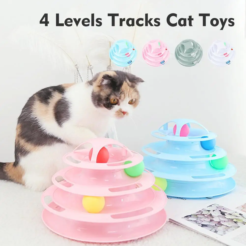 4 Levels Tracks Cat Toys Interactive Moving Balls Tower Track Non-Slip Sponge Pad Turntable Toy Accessories Supplies | Дом и сад