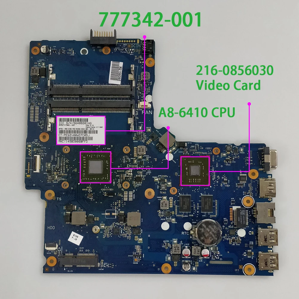Оригинальная материнская плата для ноутбука 777342 001 501 601 6050A2612501 MB A01 w A8 6410 R5 M240/2G HP 355