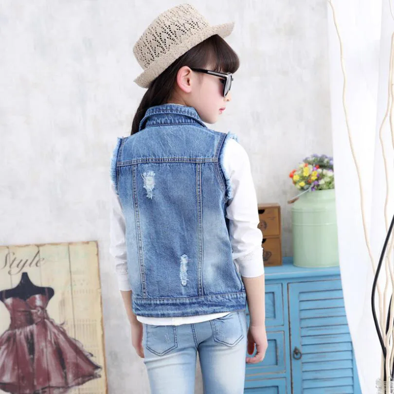 Платье для маленьких девочек платье майка От 3 до 13 лет детская джинсовая жилетка