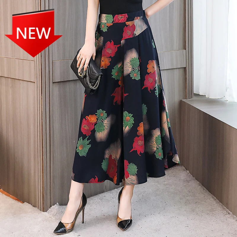 

Cotton Pants Print Wide Leg Pants Women Elastic Waist Skirt Pants Loose Wide Leg Trousers Women Summer Plus Size 4XL