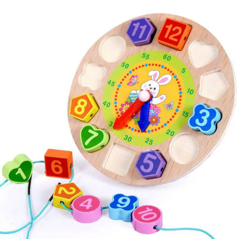 

Montessori Cartoon Animal Educational Wooden Beaded Geometry Digital Clock Puzzles Gadgets Matching Clock Toy For Children