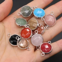 hot selling natural stone rose quartz turquoise round connector pendant handmade diy necklace bracelet jewelry accessories gift