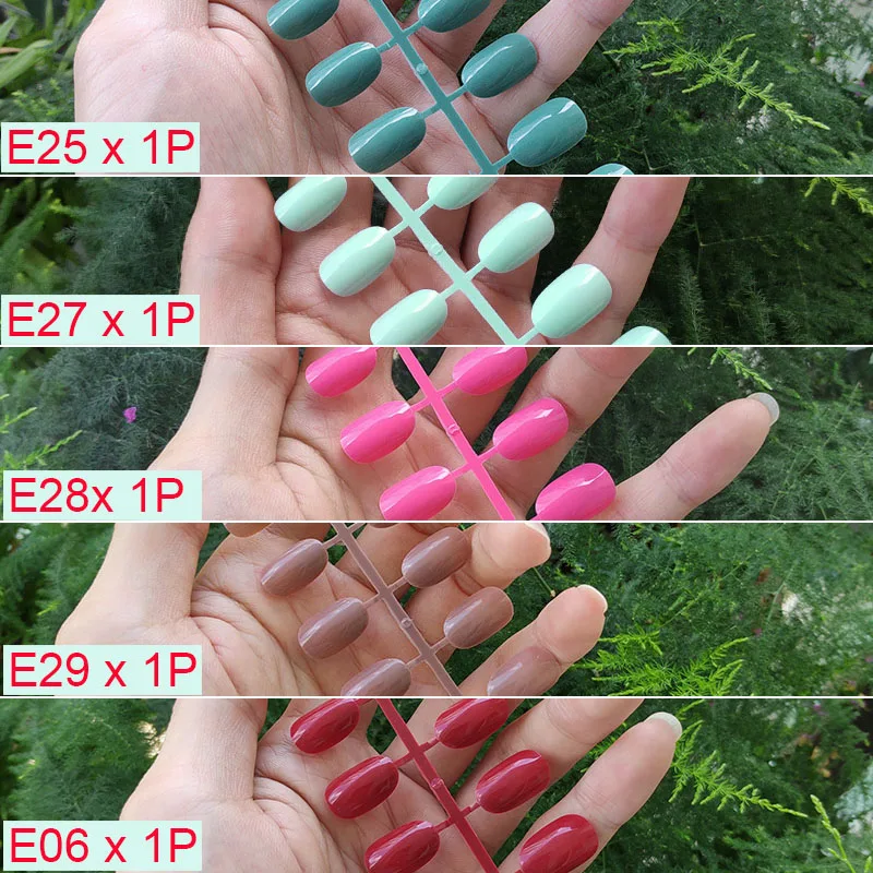 E-5PCs Mix Colors 18 смешанных цветов короткие круглые кончики для Ногтей Полное покрытие накладные кончики для Ногтей пресс на поддельные ногти яркие цвета - Цвет: E-5PCs Mix Colors