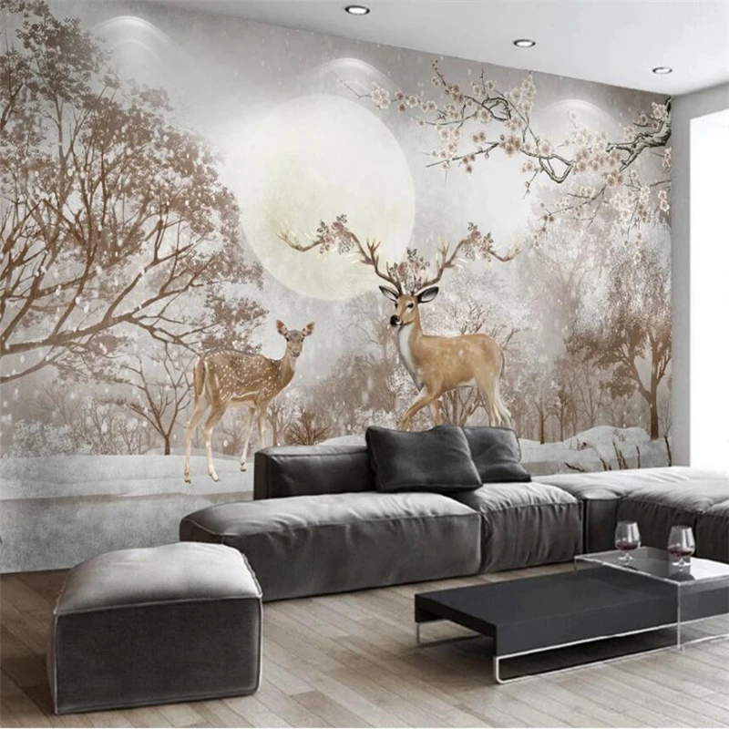 3D обои Wellyu на заказ Настенная картина в скандинавском стиле красивый лес олень