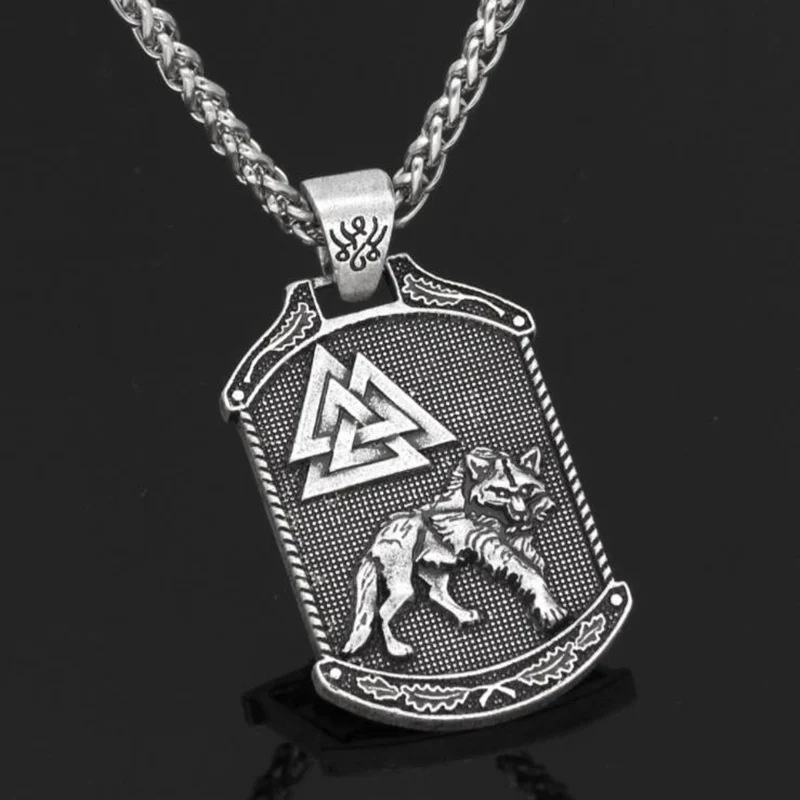 

Vintage Men's Gold and Silver Wolf Pattern Amulet Pendant Punk Necklace