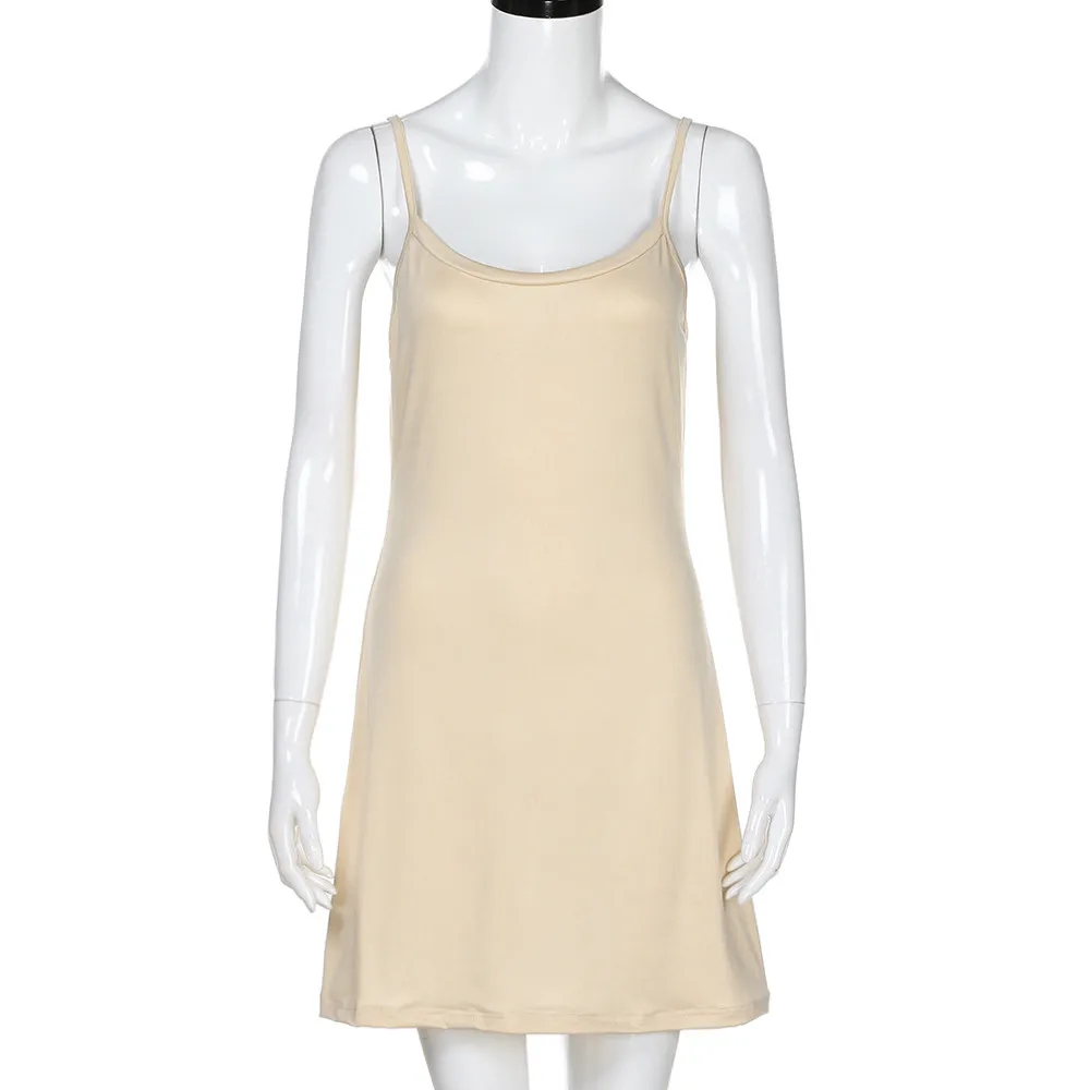 Женское платье на бретельках повседневное однотонное короткое без рукавов