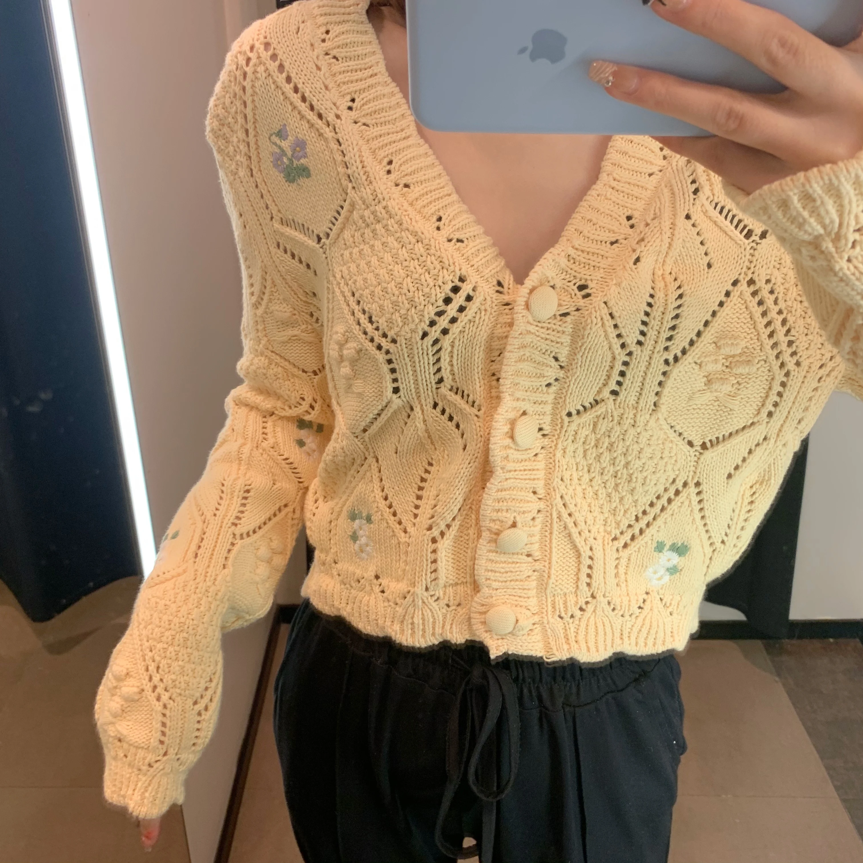 

Za New women's cardigan jacket with floral decoration and hollow-out embroidery