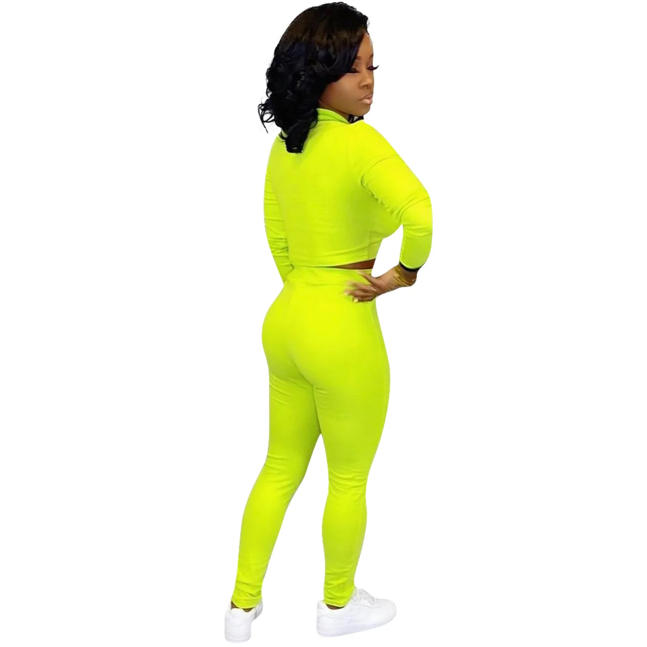 HAOOHU неоновый желтый комплект из двух предметов спортивный костюм Женская одежда