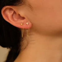 ins four 925 sterling silver single chain diamond pearl tassel earrings fashion simple ear bone studs temperament trend