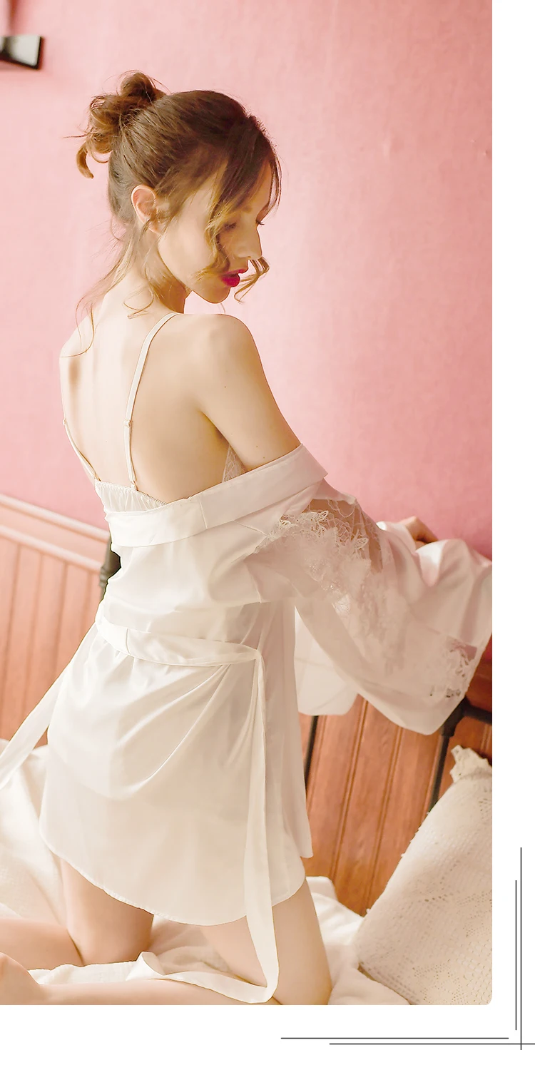 White only Robe Женская одежда для сна халаты платье наборы сексуальный халат удобная домашняя одежда с поясом roupao feminino - Цвет: White only Robe
