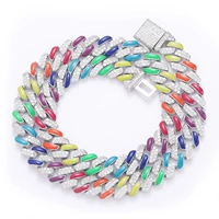 new 12mm cuban chain necklace hip hop colorful cuban chain rainbow zircon trend male and female hip hop accessories