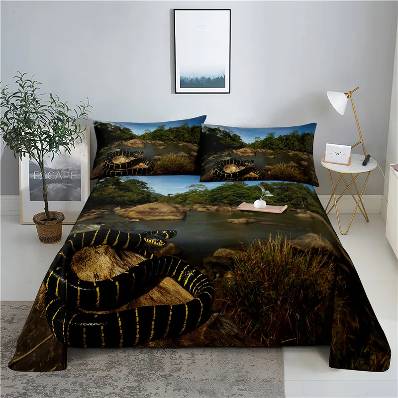 

Постельное белье из полиэстера с цифровой печатью, черная змея 0,9/1,2/1,5/1,8/2,0 м, простыня с наволочкой, Комплект постельного белья с принтом