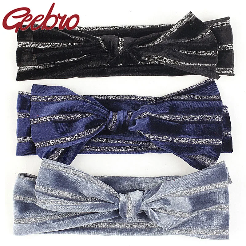 Geebro вельветовые повязки с узелком и бантиком в Серебряную Полоску для