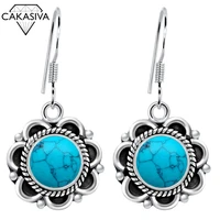 s925 vintage thai silver flower inlaid turquoise earrings gift jewelry earrings wholesale jewelry
