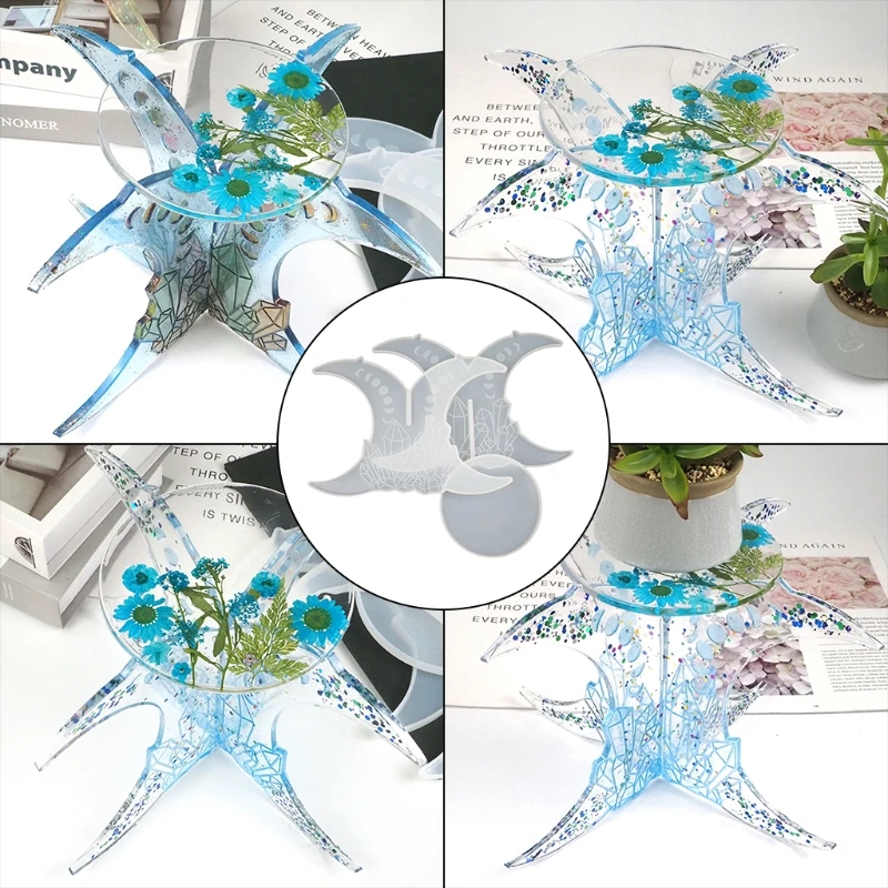 

Epoxy Resin Mold Castle Lunar Eclipse Flower Pot Stand Crystal Mold Flowerpot Organizer Planter Rack Casting Silicone Mould