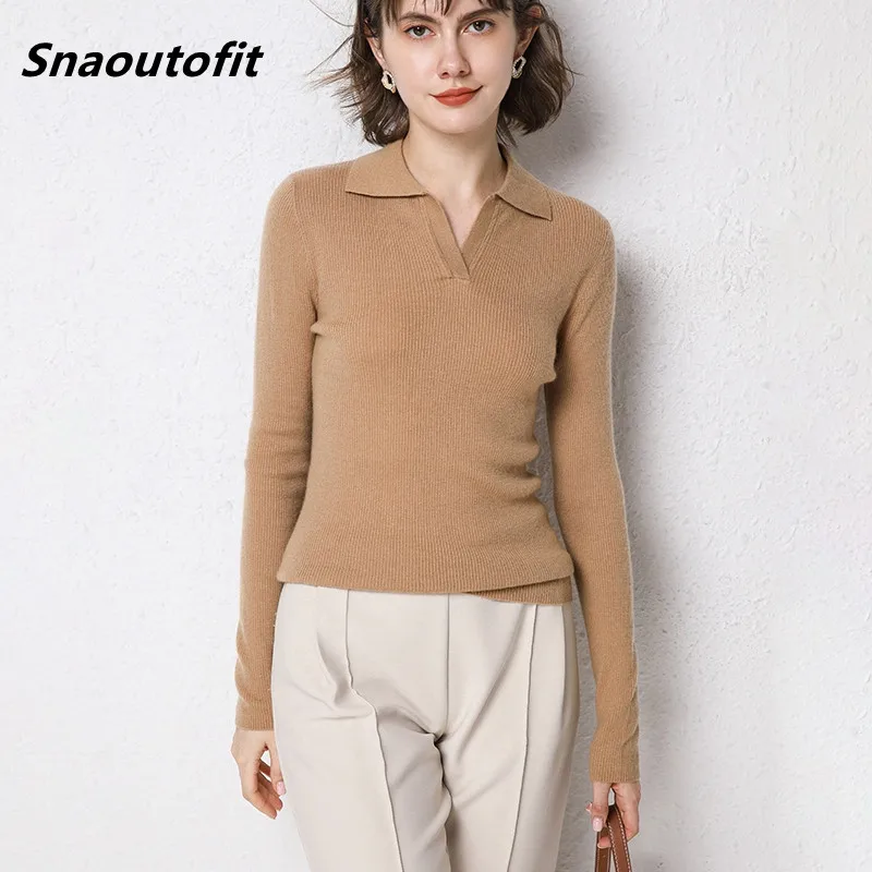 

Snaoutofit Spring High-Quality Hot Sale New Style POLO Collar Sweater Women's Design Sense Of Western Slim Short Bottoming Top