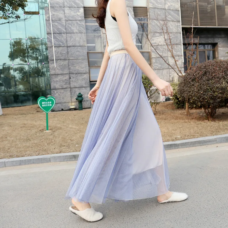 

Skirts Women Mesh Skirt Colorful Long-length Ins Fashion Simple Leisure Elegant Korean Style Womens Loose All-match High Quality