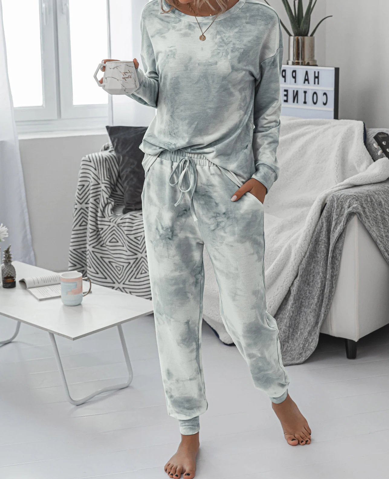 

2021 Women's Pajamas Tie Dye Lounge Wear Loungewear Women Pajamas Set Tie Dye Sleep Set Lounge Set Long Sleeve Sleepwear Women