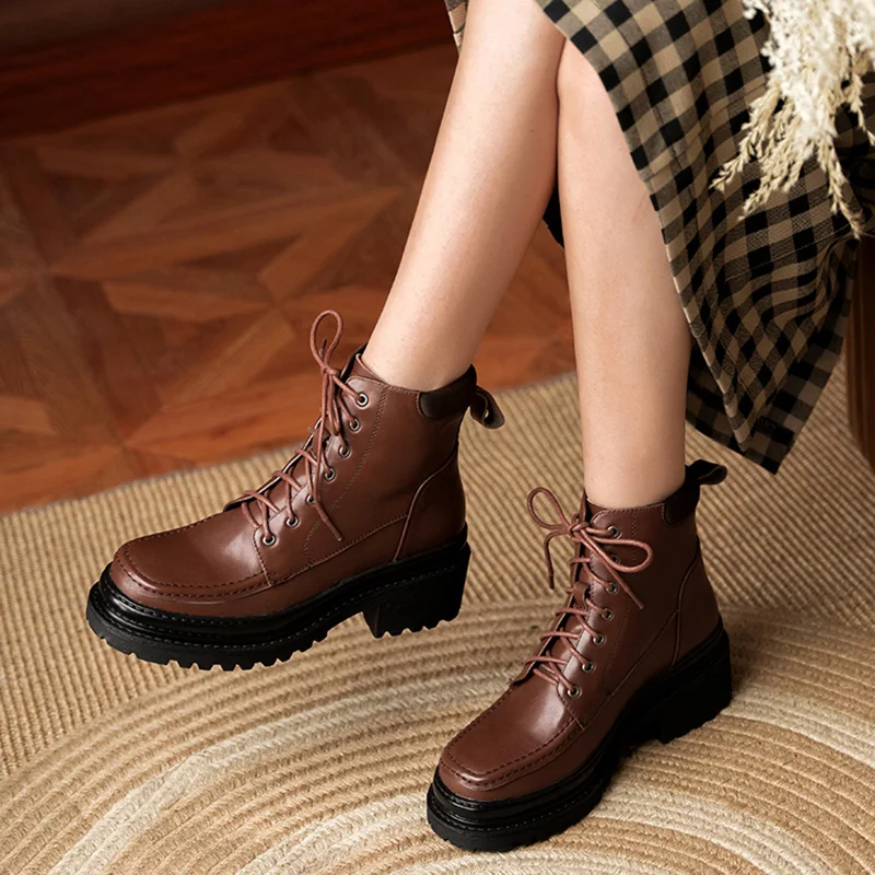 

Женские ботильоны из натуральной кожи, на платформе, на толстом каблуке