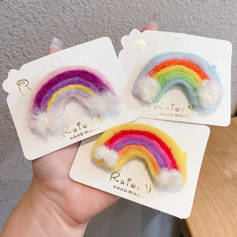 

[Xwen] 2021 New Cute Girl Hairpin Handmade Wool Felt Rainbow Bangs All-match Ear Hair Clip Fashion Accessories Headdress OH2126