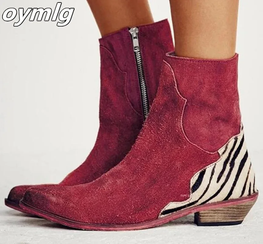 

2020 Winter Women Ankle Boots Fashion Women's Boots Retro Zipper Low Heel Boots Women Warm Short Plush Leopard Boots Botas Mujer