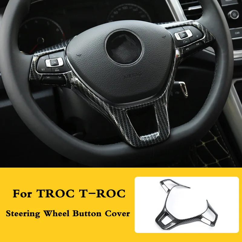 

ABS Carbon fiber For T ROC T-ROC 2017 2018 Interior Steering Wheel Button Cover Decoration Car Styling Accessories 1pcs