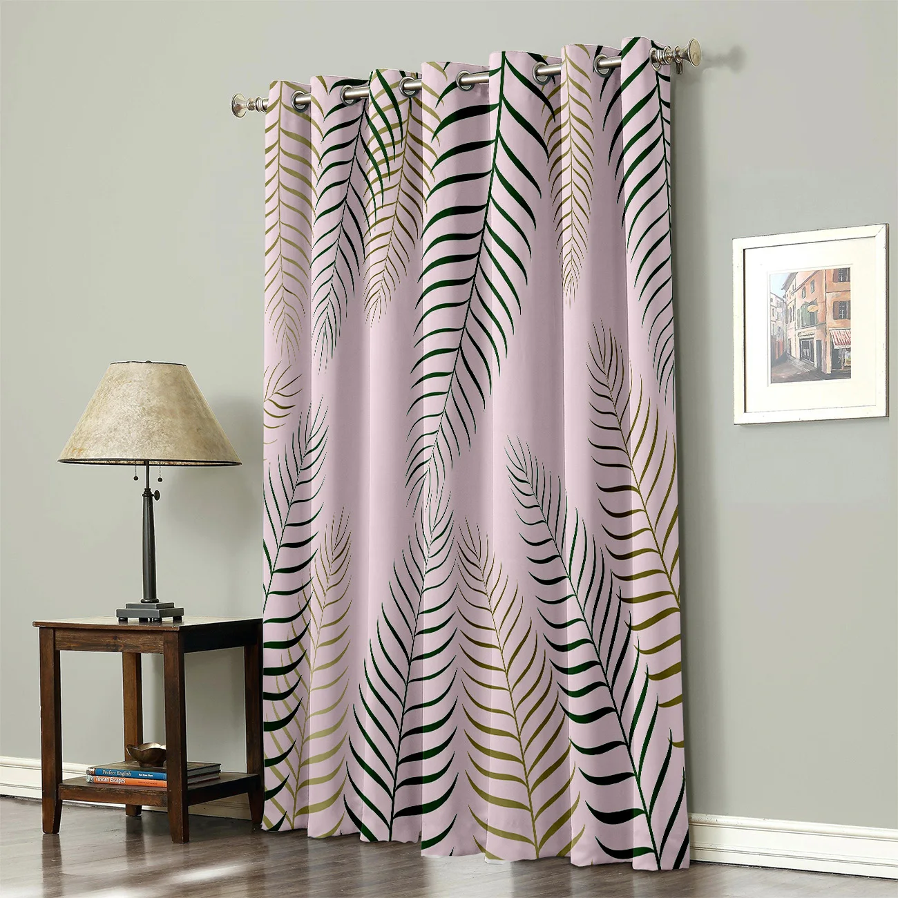 Тропические растения с розовым фоном окна шторы темное окно затемнения ванная