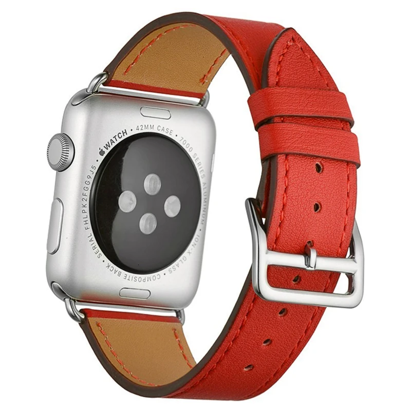 Red Ремешок из коровьей кожи для Apple Watch Band 44 мм iwatch Series 5 4 3 2 1 умные Аксессуары 42 мм петля 38 мм Замена браслета 40 мм - Цвет ремешка: Red