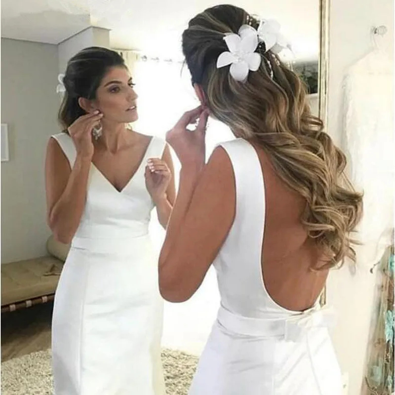 

New Satin Mermaid Wedding Dresses 2020 robe de mariee Backless Beach Bride Dresses Beading vestido de noiva robe de mariee