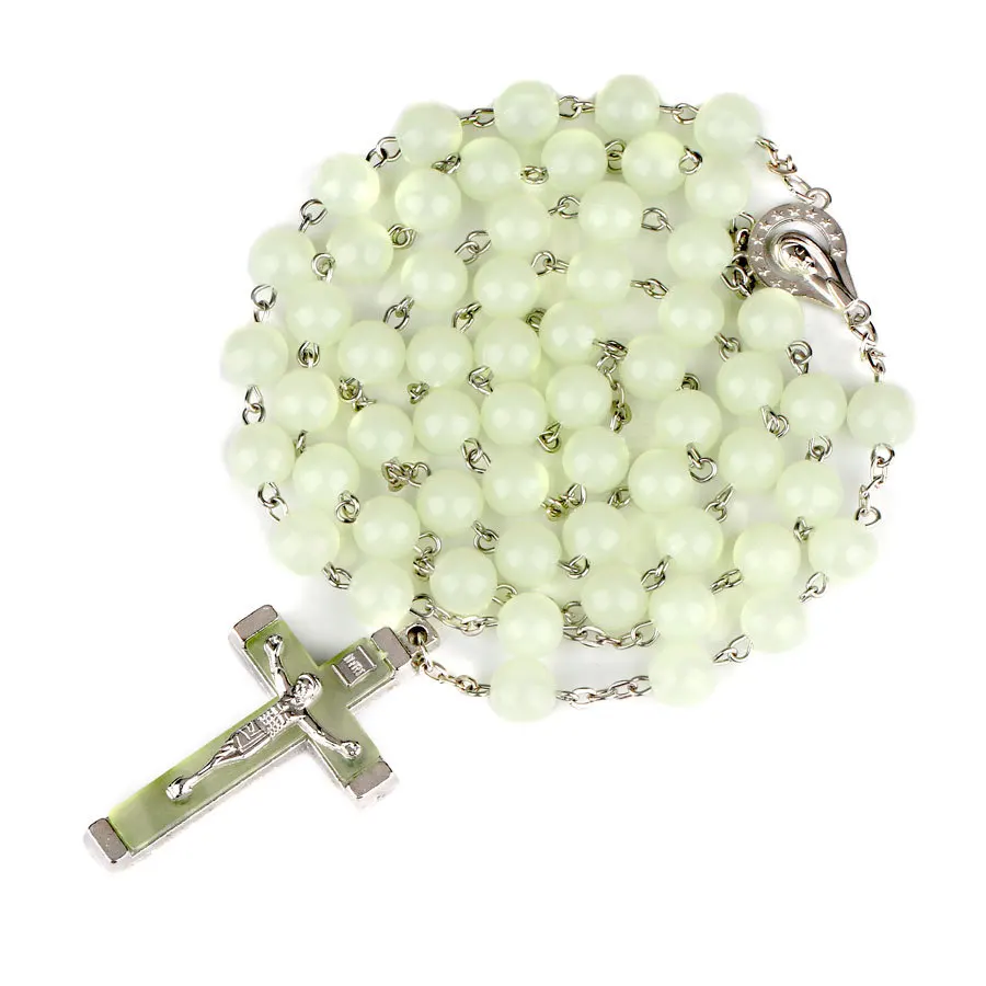 

8MM Luminous Christian Catholic Rosary Jewelry Luminous Rosary Cross Necklace