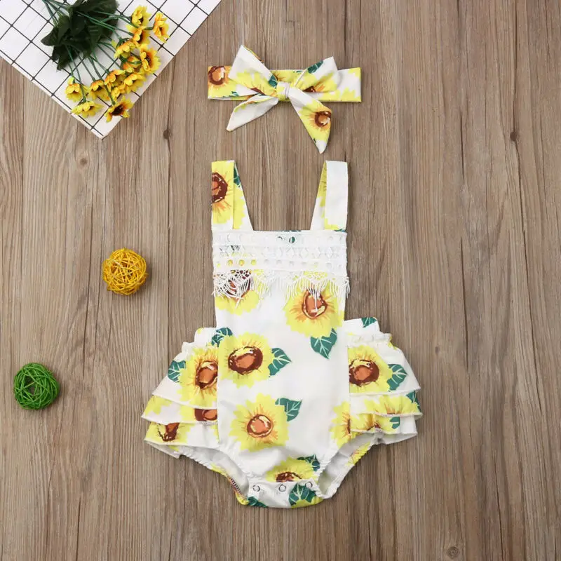 

Goocheer 2019 Fashion Cute Summer Newborn Baby Girl Floral Romper Jumpsuit Bodysuit Headband Clothes Outfits