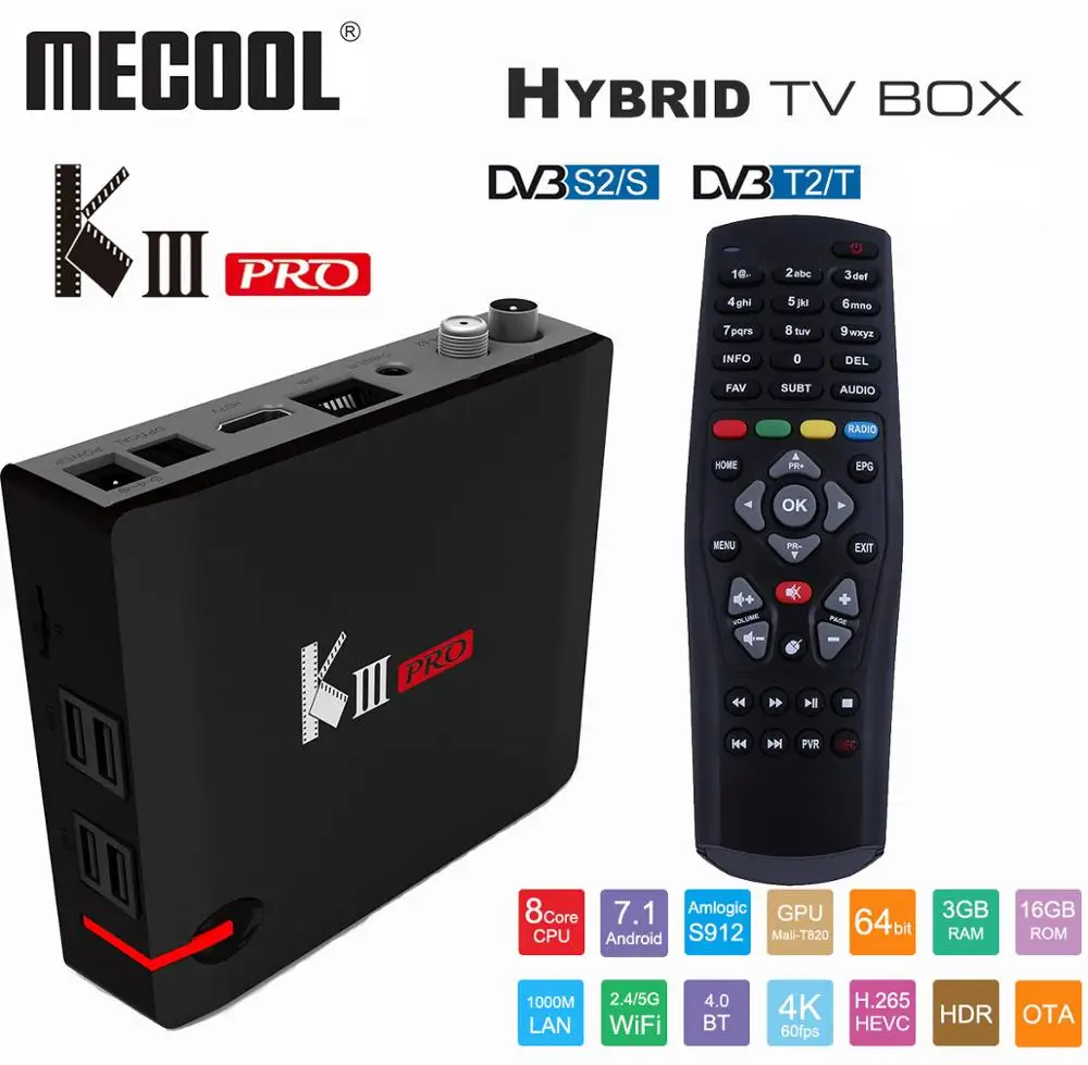 MECOOL KIII PRO Спутниковый ресивер Android тв бокс Amlogic S912 Восьмиядерный DVB-T2 DVB-S2 4 К 64bit 2,4 г Media Player Гибридный ТВ коробка