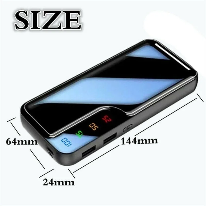 Внешний аккумулятор 30000 мАч цифровой дисплей с зеркальным экраном 2 USB быстрое