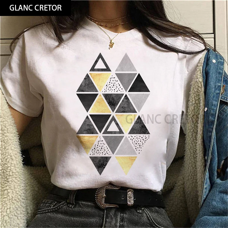 

Beautiful geometry printed Cute Short Sleeve animal tshirt Female Tshirts t shirt women 90s Graphic T-shirt Harajuku Tops Tee