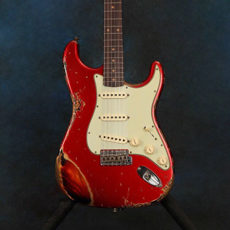 

Handwork 6 stings Relics Electric Guitar.Red Color Aged Guitar,white pickguard ,high quality pickups guitar,real photo