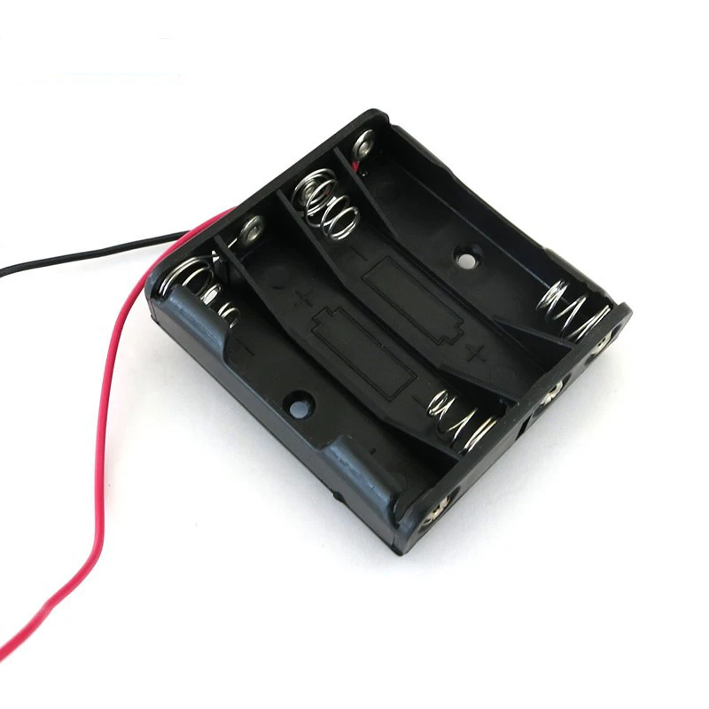

Plastic 4 x 1.5V AAA Batteries Holder Storage Box 4 Slots 6V AAA Battery Black Case with Wire Leads