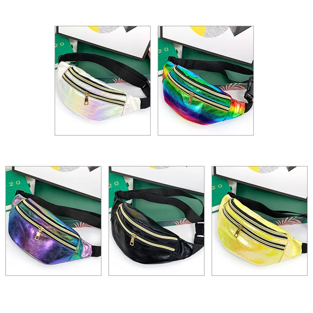 

Women Waist Pack Fanny Pack Leather Fashion Waist Belt Shoulder Bag PU Leather Zipper Composite Bags Chain Shoulder Strap Purse