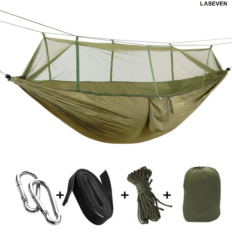 

1-2 Person Portable Outdoor Camping Hammock with Mosquito Net High Strength Parachute Fabric Hanging Bed Hunting Sleeping Swing