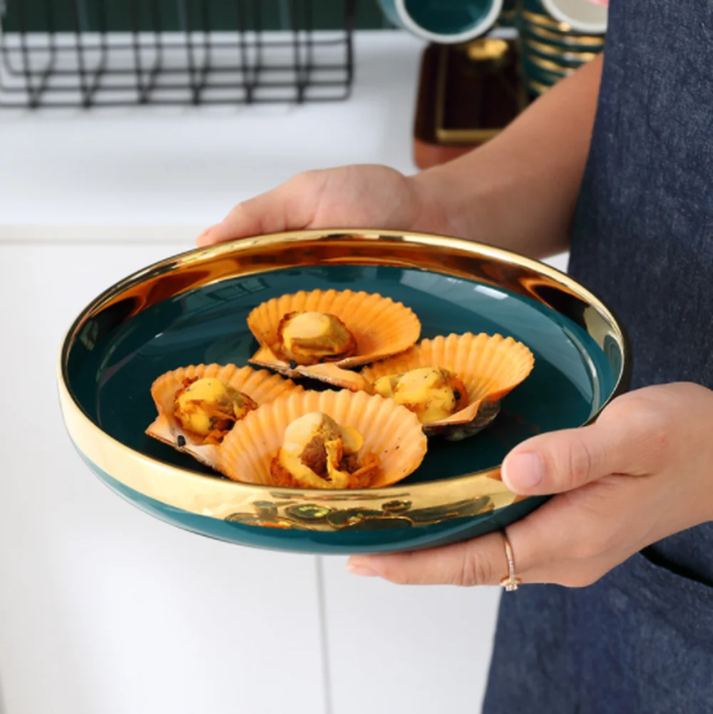 Набор из 25 тарелок Light Luxury Green Phnom Penh из костяного фарфора керамической посуды для обеда на кухне.