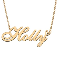 holly name tag necklace personalized pendant jewelry gifts for mom daughter girl friend birthday christmas party present