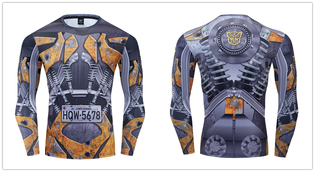 Трансформеры Бамблби Косплей Костюм Премиум 3D Печатный Костюм компрессионная футболка Finess тренажерный зал быстросохнущие плотные Топы