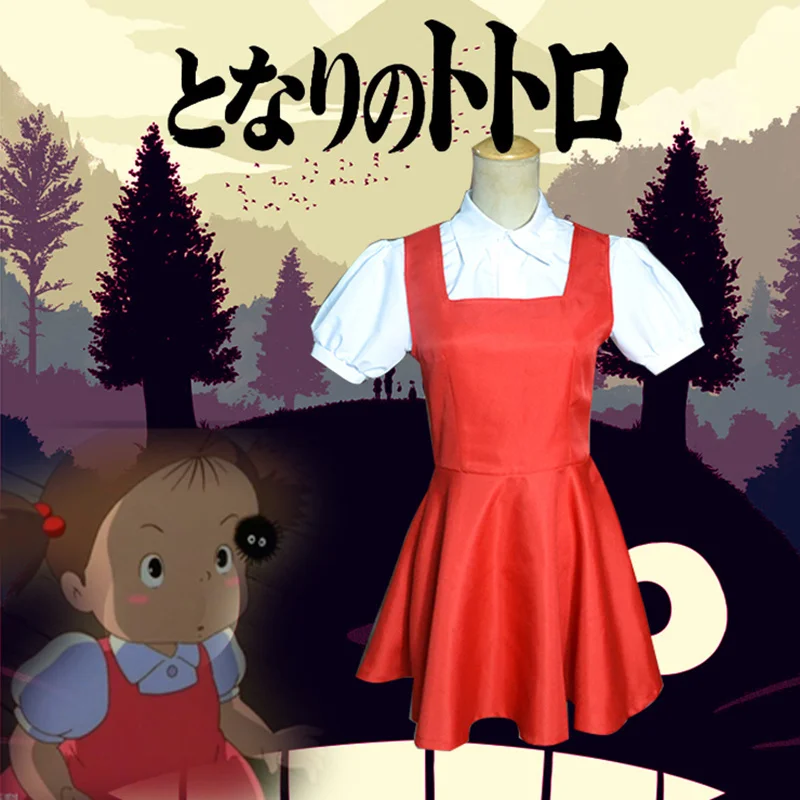 

Anime Movie My Neighbor Totoro Cosplay Costume Mei Kusakabe Red Suit Halloween Kids Clothing custom made