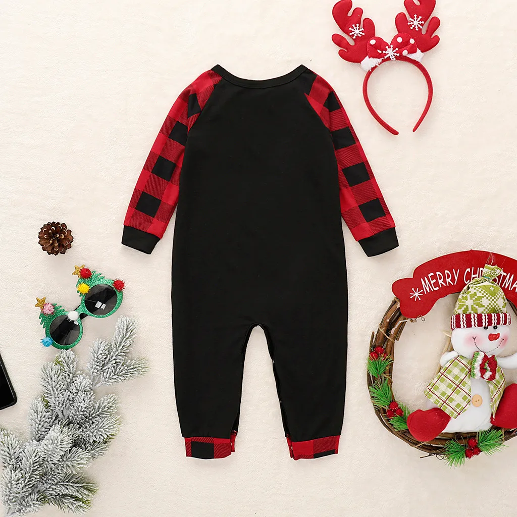 Hot Sale Family Matching Christmas Clothes Newborn Baby Infant Pajamas Deer Plaid Rompers | Детская одежда и обувь