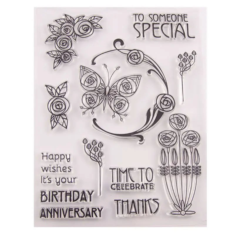 Бабочки Цветы силиконовая прозрачная печать штамп сделай сам Скрапбукинг