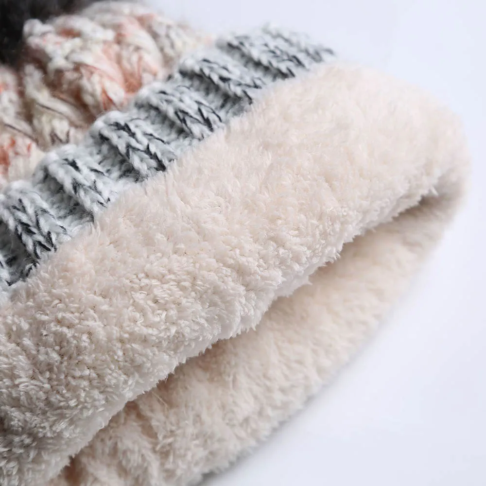 FS Новый стиль зимние шапки для женщин Мех животных Pom Beanie вязаный Skullies Красный