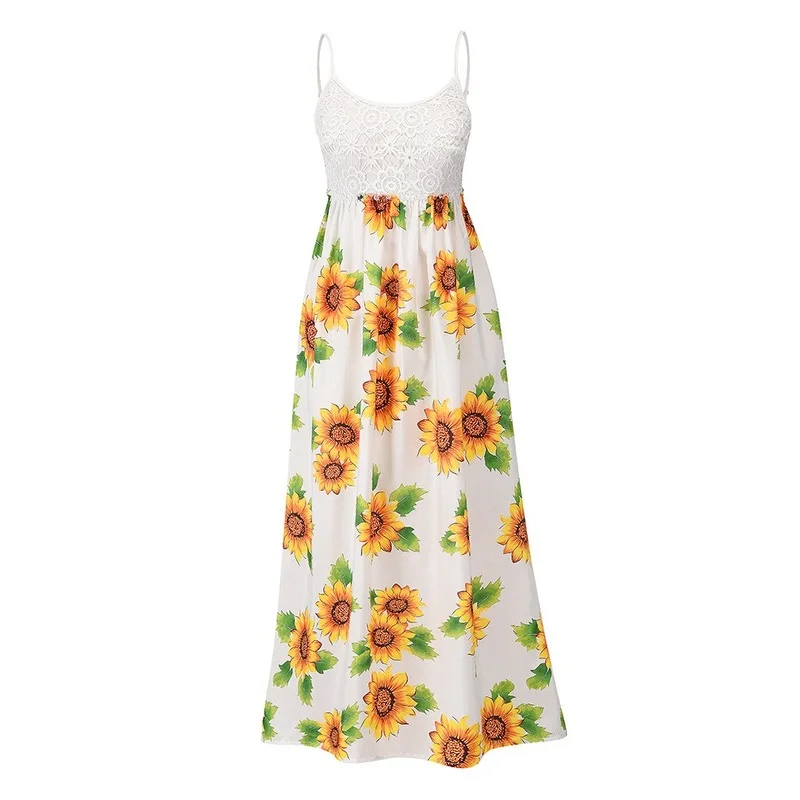 

Summer Floral Print Elegant Fashion Dress Women's Sleeveless Spaghetti Strap Long Dress